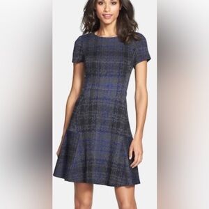 Betsy Johnson Dress Not So Schoolgirl Black & Blue Plaid Knit Short Sleeve XL 👍